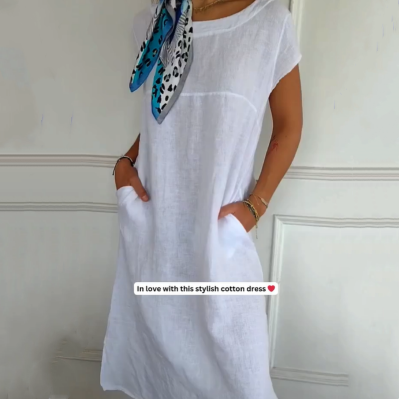 🏖️Soldes Sommer 49% Rabatt🌼Kurzärmeliges Baumwollkleid mit Rundhalsausschnitt für Frauen