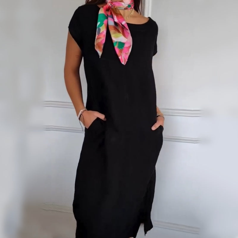 🏖️Soldes Sommer 49% Rabatt🌼Kurzärmeliges Baumwollkleid mit Rundhalsausschnitt für Frauen