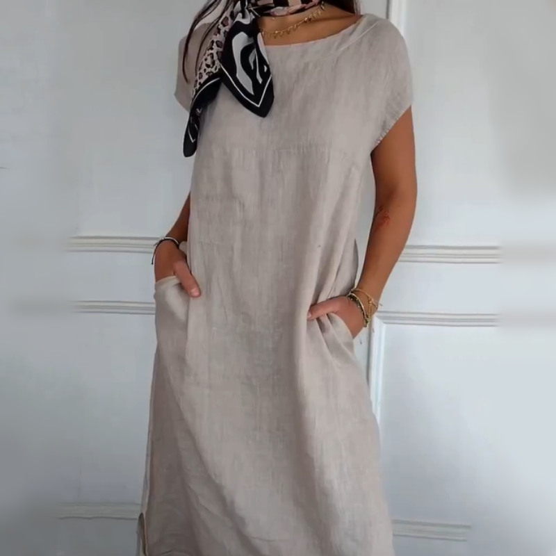 🏖️Soldes Sommer 49% Rabatt🌼Kurzärmeliges Baumwollkleid mit Rundhalsausschnitt für Frauen