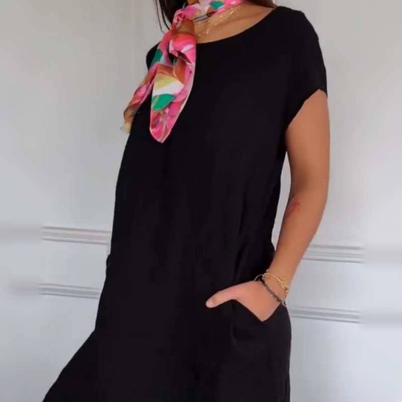 🏖️Soldes Sommer 49% Rabatt🌼Kurzärmeliges Baumwollkleid mit Rundhalsausschnitt für Frauen