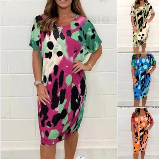 ⏳Descuento del 50% por tiempo limitado💥Vestido holgado e informal con estampado de leopardo y cuello redondo.