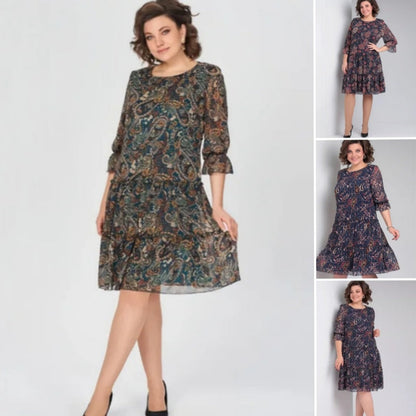 Vestido de ocio para mujeres con un escote circular y un patrón de flores