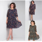 Damen Freizeitkleid mit Rundhalsausschnitt und Blumenmuster