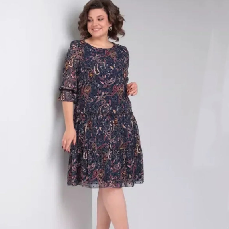 Damen Freizeitkleid mit Rundhalsausschnitt und Blumenmuster