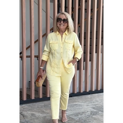 Set de 2 partes de un solo color: camisa suelta y pantalones a juego