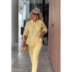 Damen einfarbiges 2-teiliges Set: Lockeres Hemd und passende Hose
