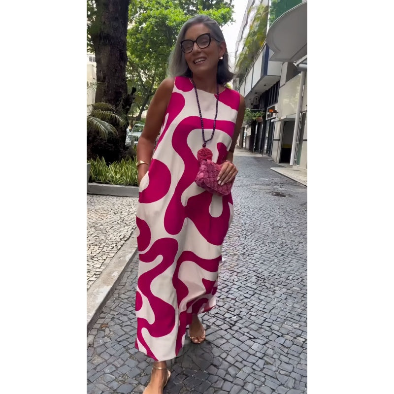 Vestido sin mangas casual y de moda con un escote circular y presión