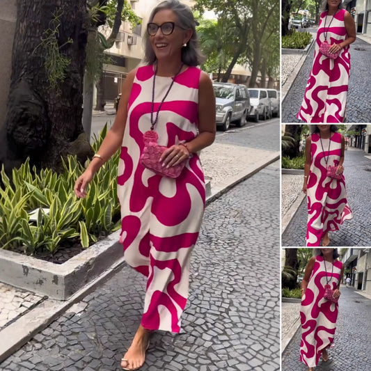 Vestido sin mangas casual y de moda con un escote circular y presión