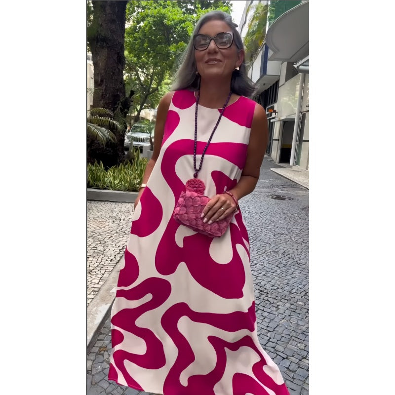 Vestido sin mangas casual y de moda con un escote circular y presión