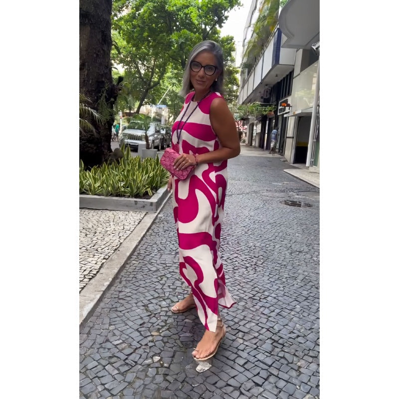 Vestido sin mangas casual y de moda con un escote circular y presión