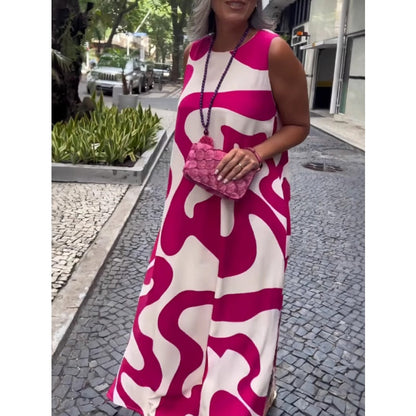 Vestido sin mangas casual y de moda con un escote circular y presión