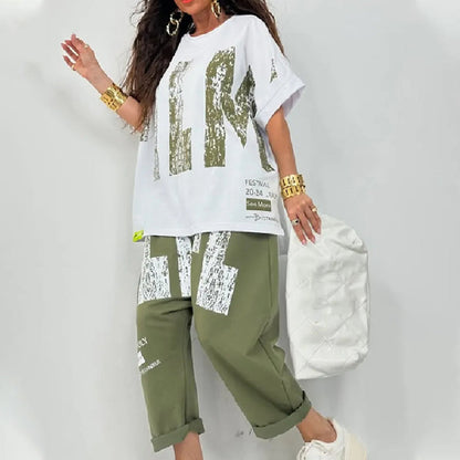 ✨Conjunto casual de dos piezas con estampado de letras para mujer