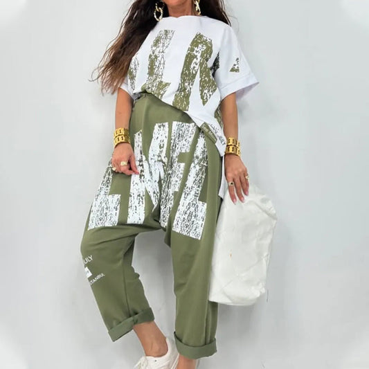 ✨Conjunto casual de dos piezas con estampado de letras para mujer