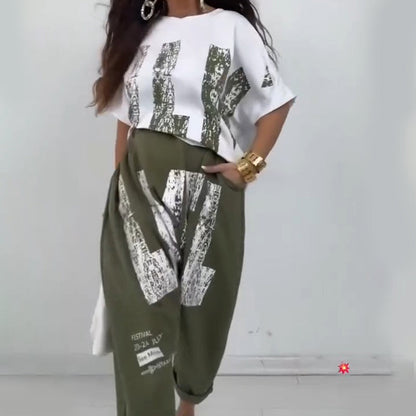 ✨Conjunto casual de dos piezas con estampado de letras para mujer