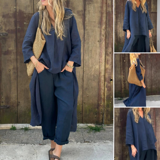 Summer, frases sueltas Set 2 partes: Top con bolso y cuello en V y pantalones a juego