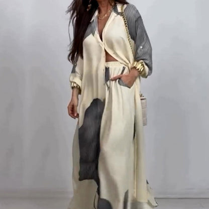 Botón completo Down Long Shirt & Drawstring Pants set