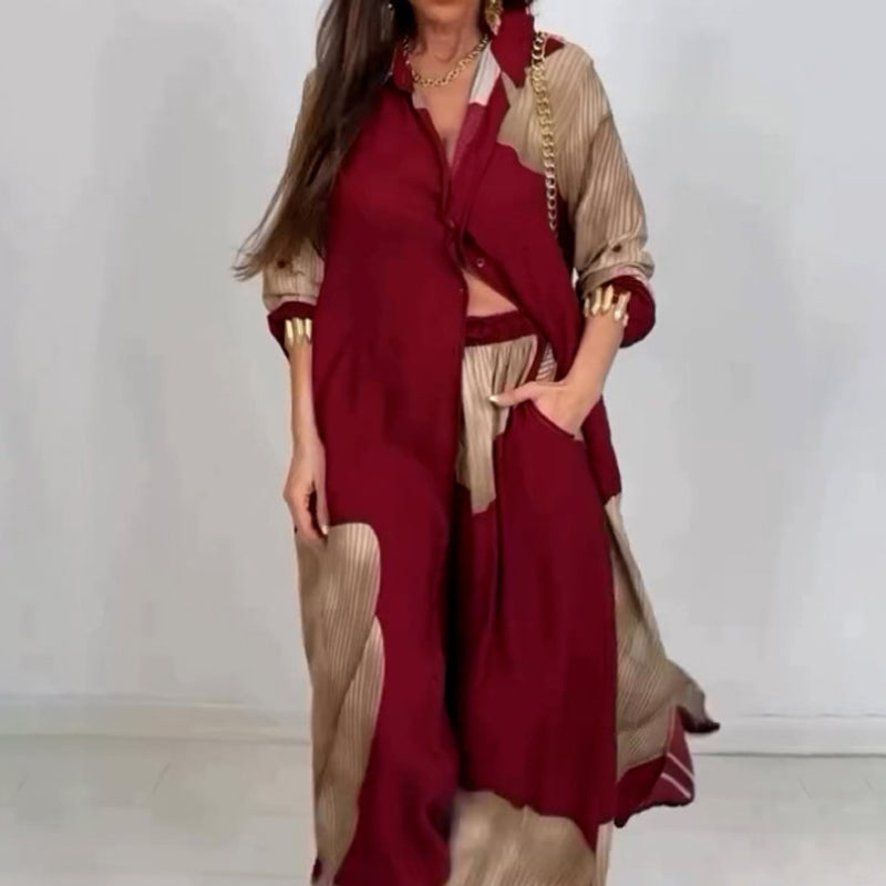 Botón completo Down Long Shirt & Drawstring Pants set