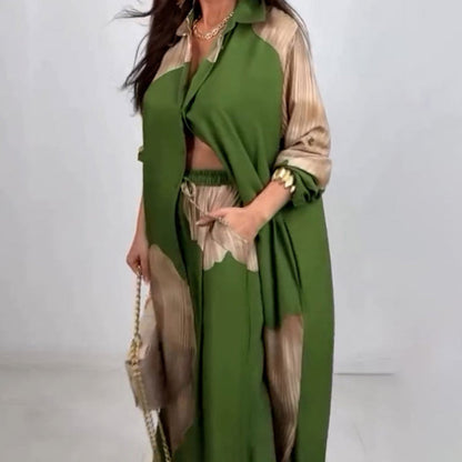 Botón completo Down Long Shirt & Drawstring Pants set