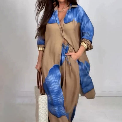 Botón completo Down Long Shirt & Drawstring Pants set