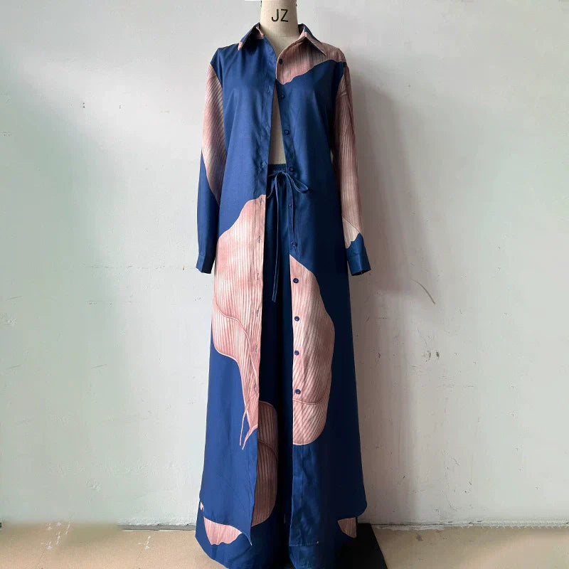 Botón completo Down Long Shirt & Drawstring Pants set