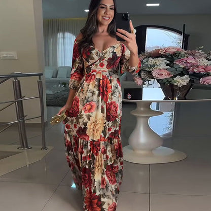 🌹 VENTA CALIENTE 49% DE DESCUENTO 🌹 Vestido plisado con estampado floral y cuello en V para mujer