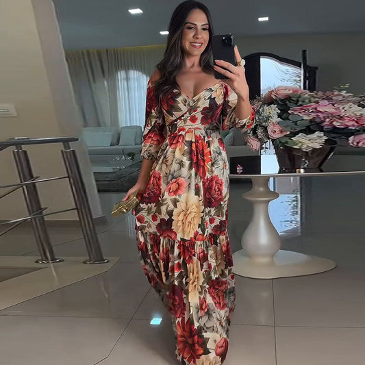 🌹 VENTA CALIENTE 49% DE DESCUENTO 🌹 Vestido plisado con estampado floral y cuello en V para mujer