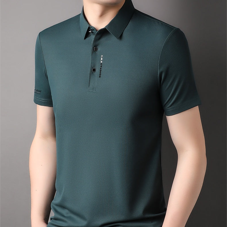 Herren Slim-Fit T-Shirt mit kurzen Ärmeln, Knopfleiste und Hemdkragen