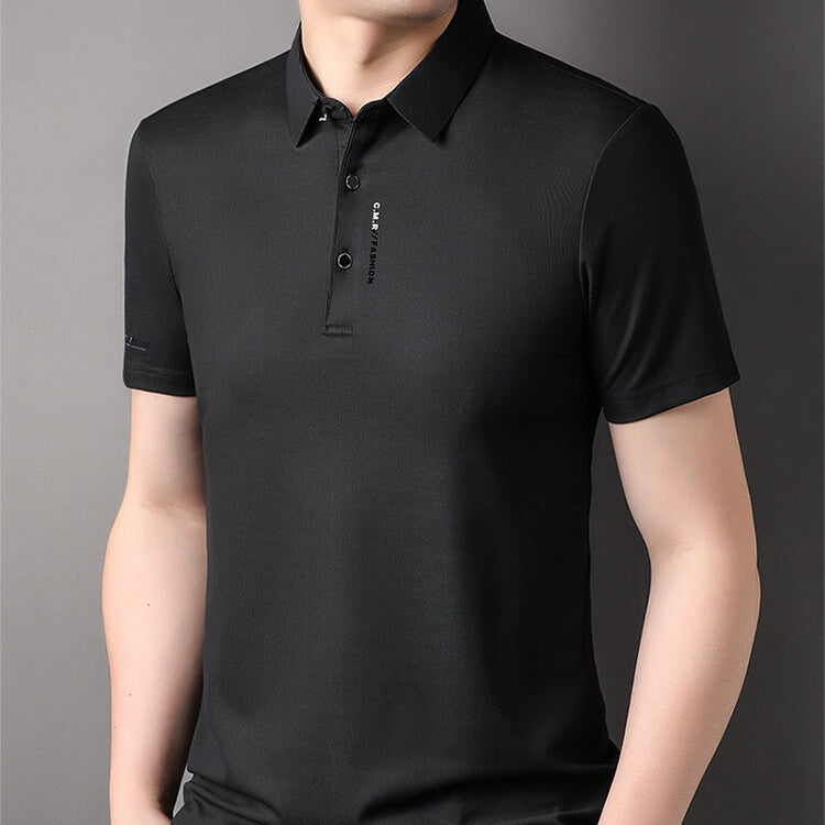 Herren Slim-Fit T-Shirt mit kurzen Ärmeln, Knopfleiste und Hemdkragen