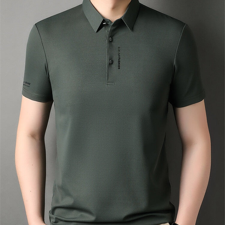 Herren Slim-Fit T-Shirt mit kurzen Ärmeln, Knopfleiste und Hemdkragen