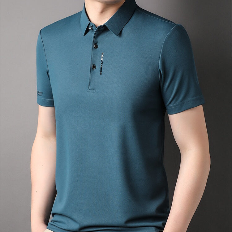 Herren Slim-Fit T-Shirt mit kurzen Ärmeln, Knopfleiste und Hemdkragen