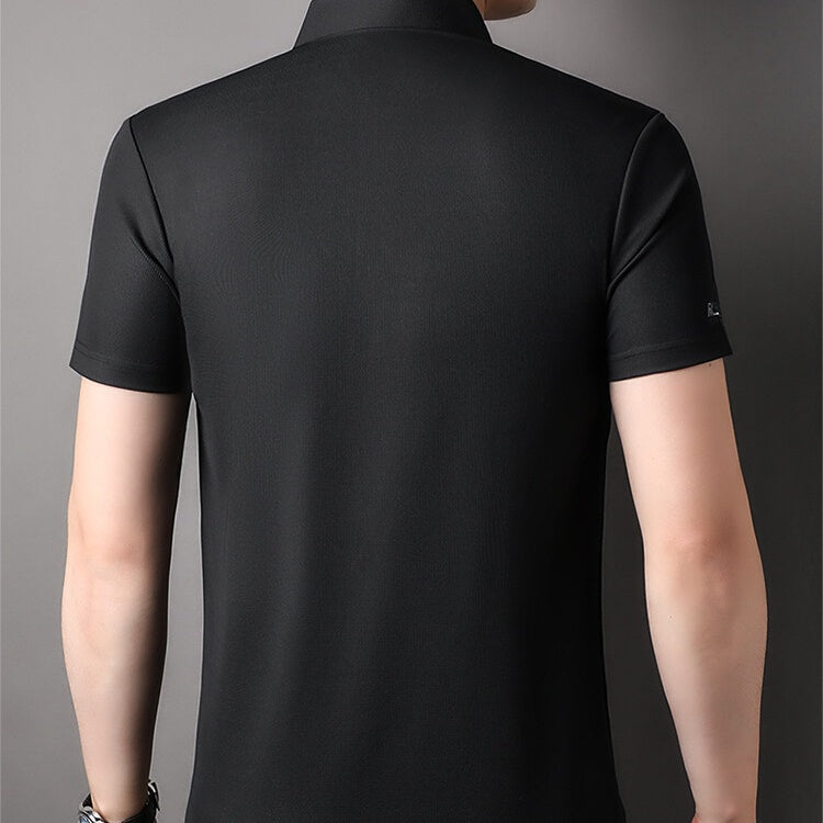 Herren Slim-Fit T-Shirt mit kurzen Ärmeln, Knopfleiste und Hemdkragen