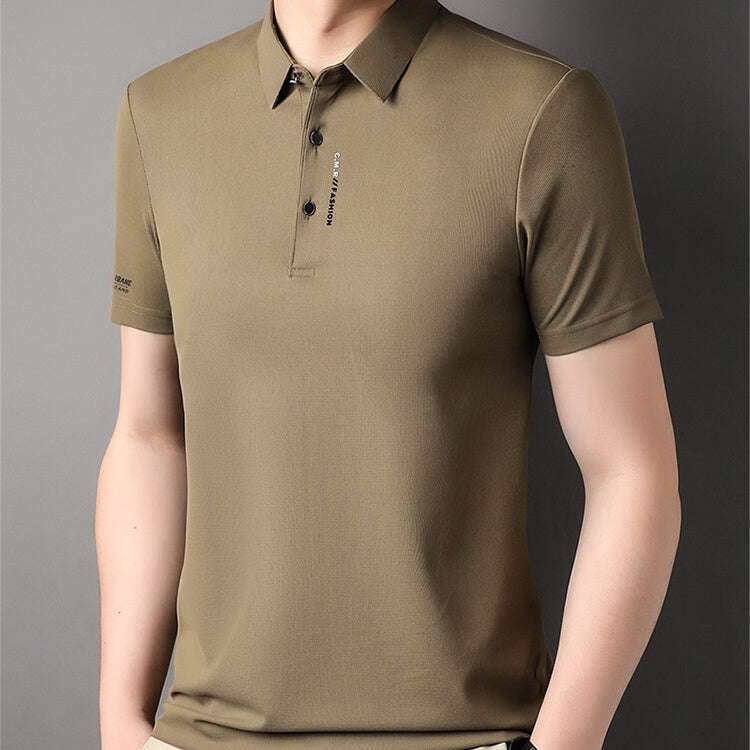 Herren Slim-Fit T-Shirt mit kurzen Ärmeln, Knopfleiste und Hemdkragen