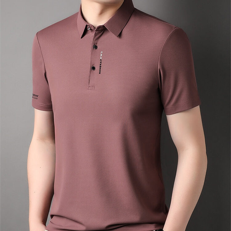 Herren Slim-Fit T-Shirt mit kurzen Ärmeln, Knopfleiste und Hemdkragen