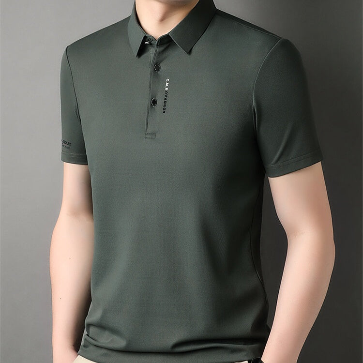 Herren Slim-Fit T-Shirt mit kurzen Ärmeln, Knopfleiste und Hemdkragen
