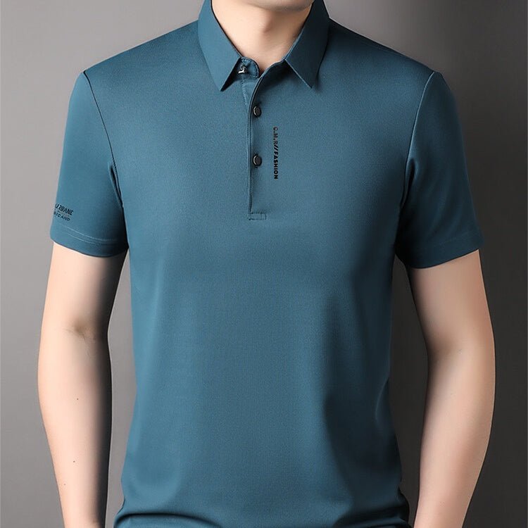 Herren Slim-Fit T-Shirt mit kurzen Ärmeln, Knopfleiste und Hemdkragen