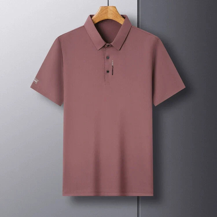 Herren Slim-Fit T-Shirt mit kurzen Ärmeln, Knopfleiste und Hemdkragen