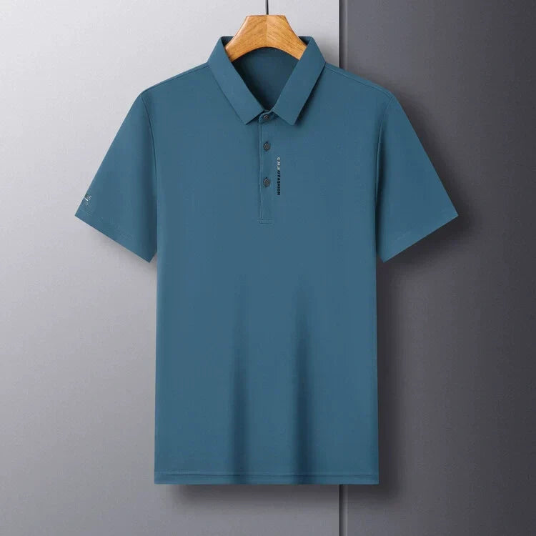 Herren Slim-Fit T-Shirt mit kurzen Ärmeln, Knopfleiste und Hemdkragen