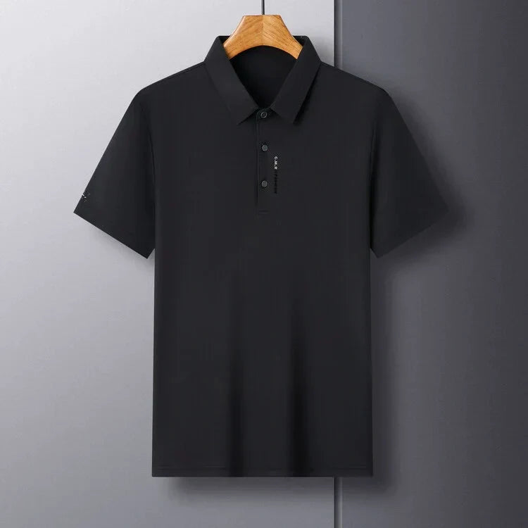 Herren Slim-Fit T-Shirt mit kurzen Ärmeln, Knopfleiste und Hemdkragen