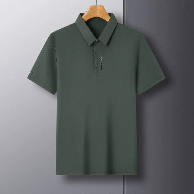 Herren Slim-Fit T-Shirt mit kurzen Ärmeln, Knopfleiste und Hemdkragen