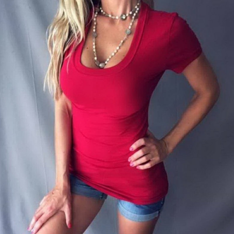 Damen Sommer Tief V-Ausschnitt Slim Tops