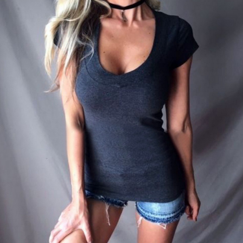 Damen Sommer Tief V-Ausschnitt Slim Tops