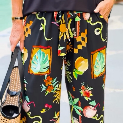 Pantalones top y de piernas abiertas de mangas de 2 piezas