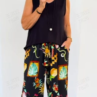 Pantalones top y de piernas abiertas de mangas de 2 piezas