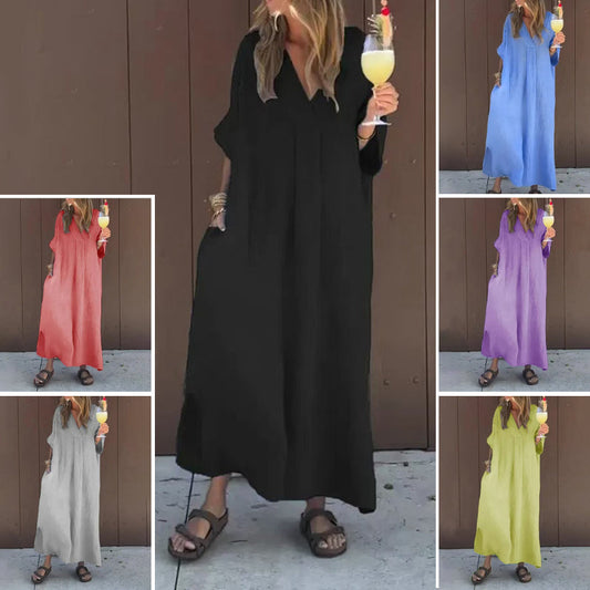 Vestido casual fluido con cuello en V para mujer🥰🌸Opciones emocionantes