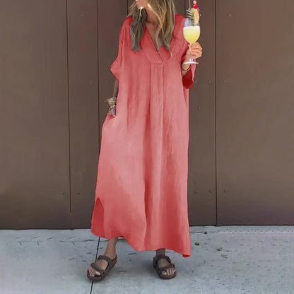 Vestido casual fluido con cuello en V para mujer🥰🌸Opciones emocionantes