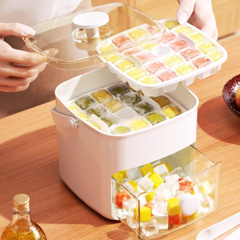 🔥Essentials für den Sommer🧊2-stufige, praktische Push-In-Eiswürfelform mit Tabletthülle ❄️🍹
