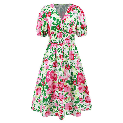 Vestido de ocio impreso con cuello en V damas