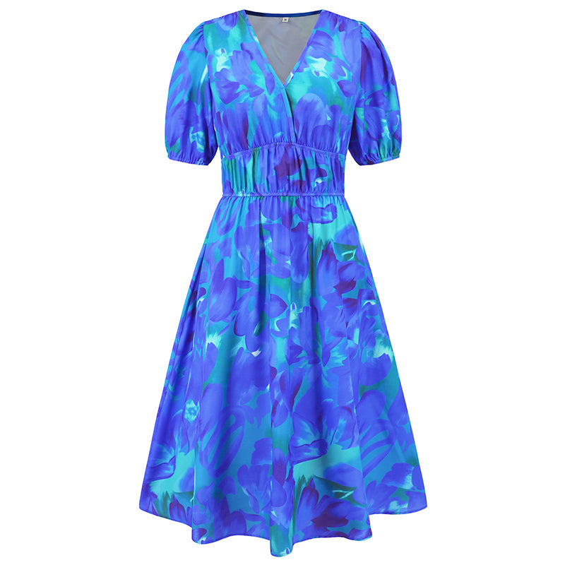 Vestido de ocio impreso con cuello en V damas