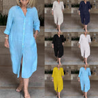 Lässiges, weites, lange Hemdkleid für Damen aus Baumwolle und Leinen