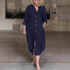 Lässiges, weites, lange Hemdkleid für Damen aus Baumwolle und Leinen